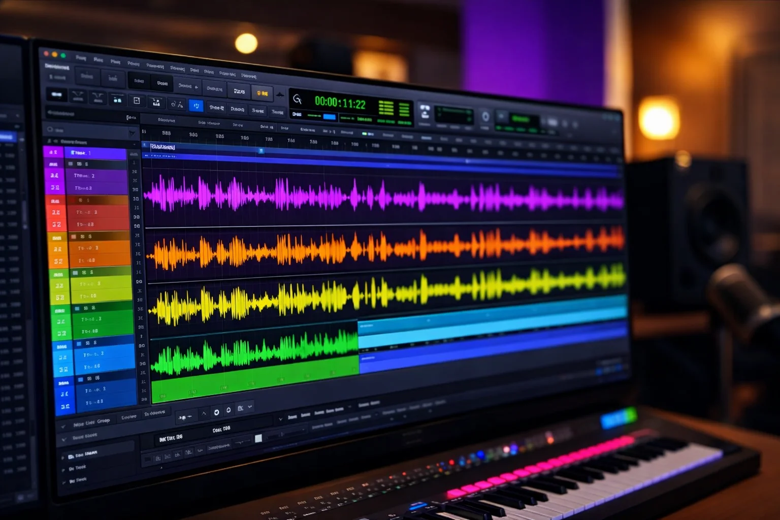 Professional drum recording session in Pro Tools with multitrack audio